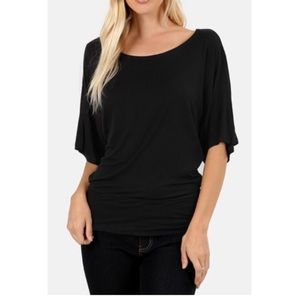 Banded bottom, dolman sleeve top in black
